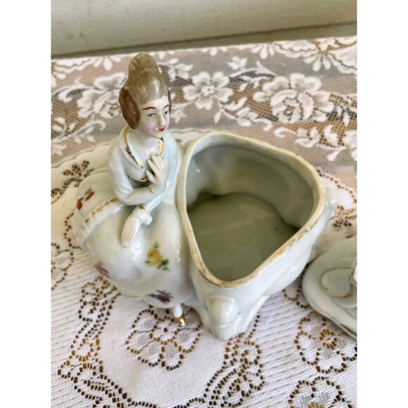 Antique 1940s Porcelain Lady Mirror Fairing/Powder.Trinket box - Picture 14 of 16